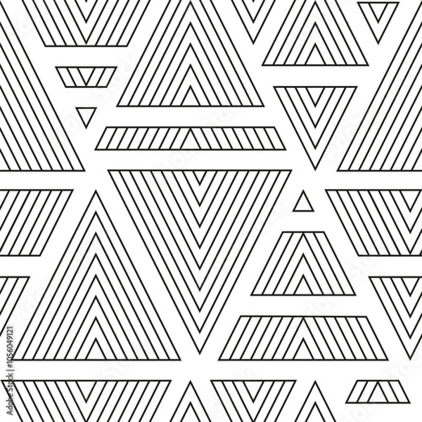 Fototapeta Geometric seamless pattern with triangles. Black and white abstract background with geometric shapes. Repeating texture. Monochrome ornament. Vector illustration. Design for textile, paper, wallpaper.