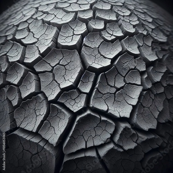 Fototapeta Cracked, dry earth forms a geometric pattern, representing desolation and dryness.