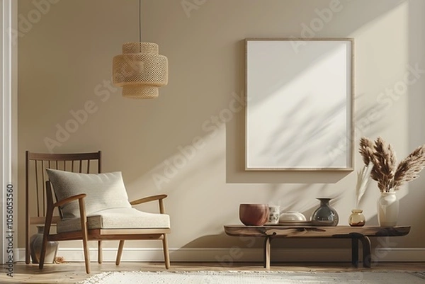 Fototapeta Modern Interior of Stylish Living Room ,Wall Mock Up, Frame , Poster with Beautiful Background, 3d render