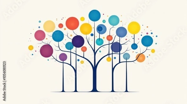 Fototapeta Abstract colorful tree illustration on white background with round shapes as leaves.