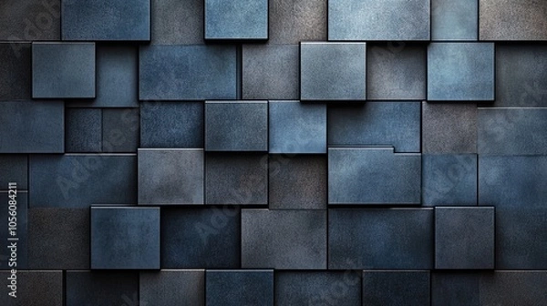 Fototapeta Stunning Modern Wall Design: Interlocking Blue Tiles with Vivid Shades and Textures – Perfect as a Poster for Sports Interiors or Contemporary Spaces