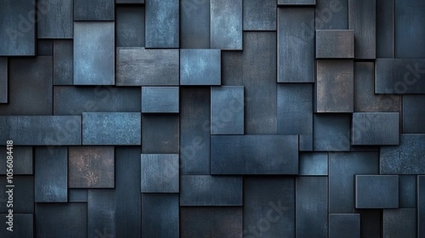 Fototapeta Stunning Modern Wall Design: Interlocking Blue Tiles with Vivid Shades and Textures – Perfect as a Poster for Sports Interiors or Contemporary Spaces
