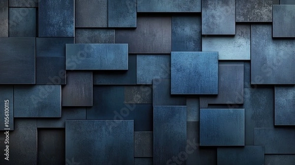Fototapeta Dynamic Abstract Composition of Dark Navy and Slate Blue Rectangles: A Stunning Poster for Modern Sports Interiors that Enhances Depth with Light and Shadow