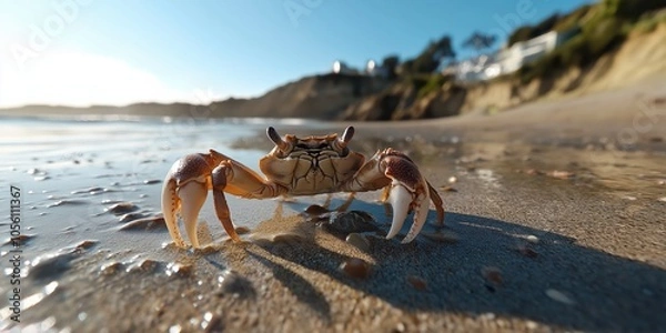 Fototapeta A fiddler crab near a tide pool during a warm summer afternoon