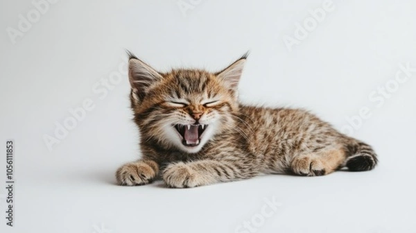 Fototapeta Playful Kitten Smiling in Studio Setting