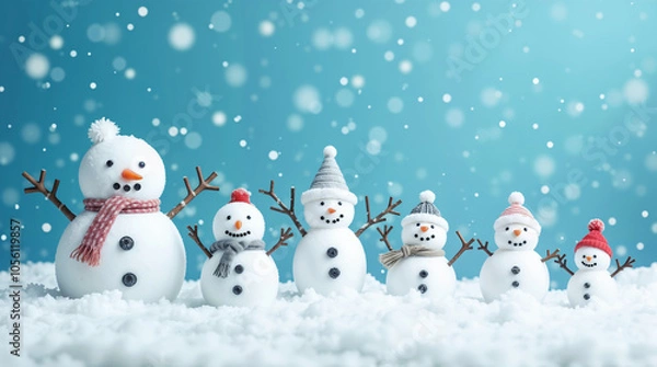 Obraz Snowy landscape with snowmen