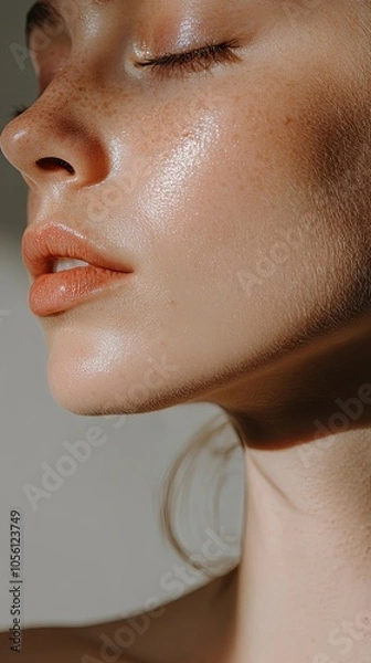 Obraz Close Up Portrait of a Woman with Glowing Skin and Natural Light