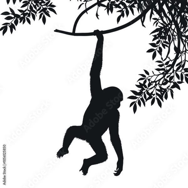 Obraz a monkey a monkey hanging on the tree stick vector silhouette