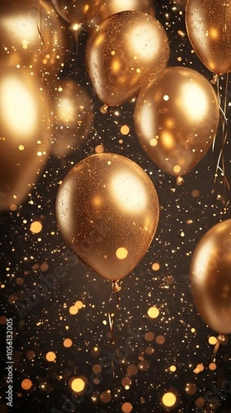 Fototapeta Golden Balloons and Confetti - Festive Party Background