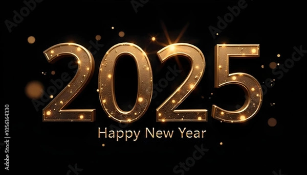 Obraz Happy New Year 2025. Creative Design element. black background. Beautiful overlay template for holiday Artistic Text on greeting card, flyer