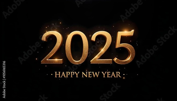 Obraz Happy New Year 2025. Creative Design element. black background. Beautiful overlay template for holiday Artistic Text on greeting card, flyer