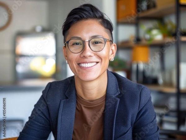 Fototapeta Professional LGBTQ businessperson in a blazer, smiling and ready for a presentation