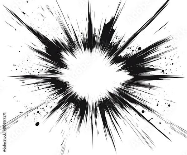 Fototapeta Dynamic black and white ink splash with explosive energy.