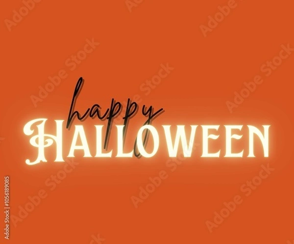 Fototapeta Happy Halloween glowing text orange banner with copy space