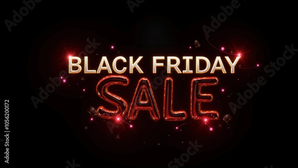 Fototapeta Vibrant Black Friday Sale Celebration with Balloons and Confetti. Festive Shopping Event Promotion on Pink Background with Colorful Party Elements.