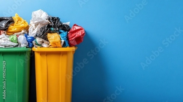 Fototapeta Recycling bins filled with sorted waste, emphasizing the role of proper waste management in reducing environmental pollution