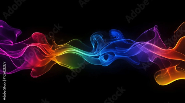 Obraz Colorful flowing smoke on black background with rainbow gradient