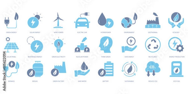 Fototapeta Green energy icons set. Set of editable stroke icons.Set of Green energy
