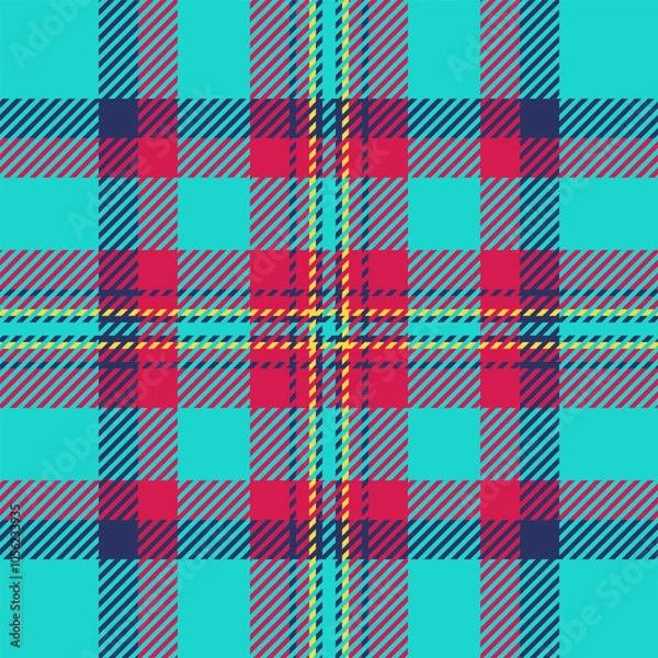 Fototapeta Nice background textile seamless, small fabric plaid check. Yuletide vector texture tartan pattern in teal and red colors.
