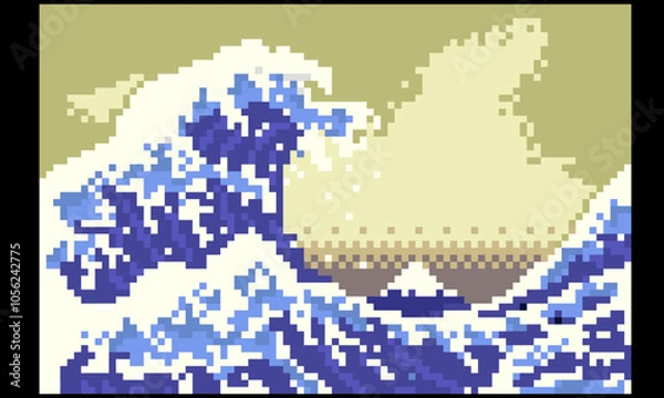 Obraz ドット絵葛飾北斎　神奈川沖浪裏
