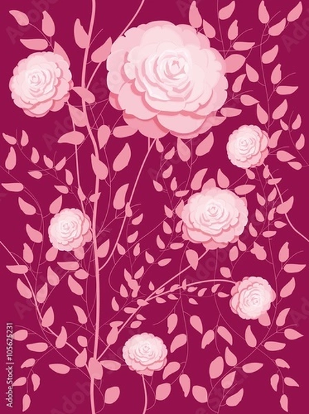 Fototapeta Seamless pattern with pink camellias