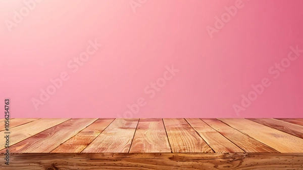 Fototapeta Empty wood table top on pink background. Template mock-up for display of product