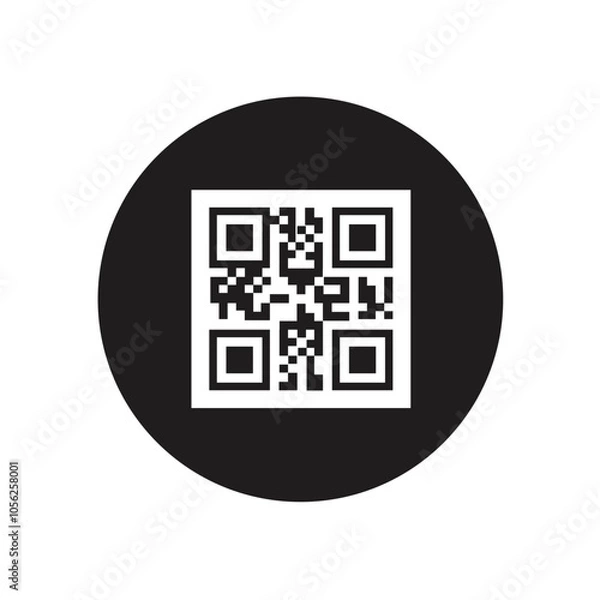 Obraz Scan QR code icon on black round circle. Digital scanning qr code. QR code scan for smartphone. QR code for payment. Scan QR code symbol	