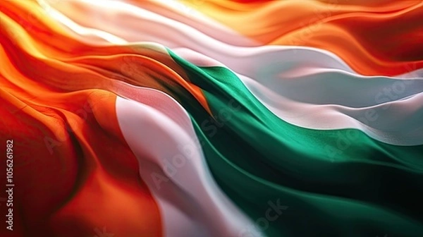 Fototapeta An abstract interpretation of the Indian flag with fluid shapes and dynamic movement.