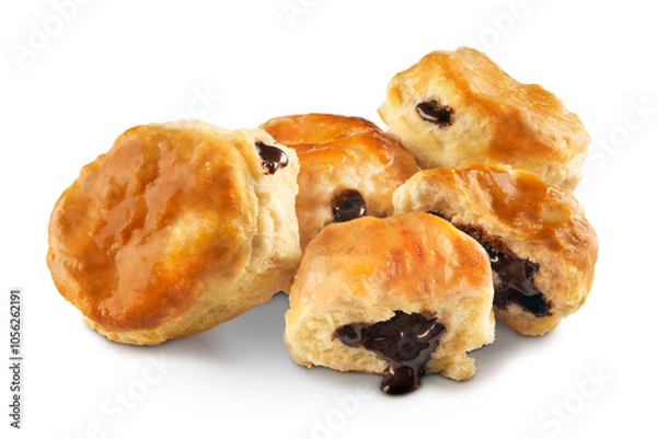 Fototapeta Five biscuits filled with strawberry jam in a white infinity room