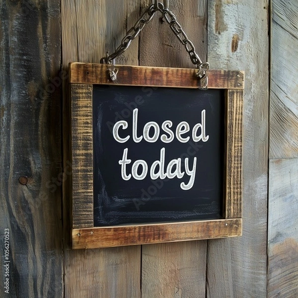 Fototapeta A closed today sign hangs on the wall outside of a local business