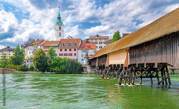 Obraz Old town of Olten with covered bridge in Canton of Solothurn in Switzerland