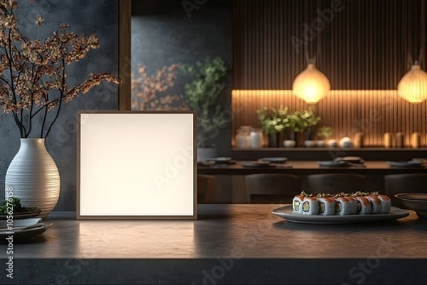 Fototapeta Sleek sushi bar with blank menu mockup