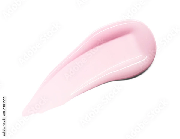 Fototapeta Pink lip gloss texture isolated on white background. Smudged cosmetic product smear. Makup swatch product sample