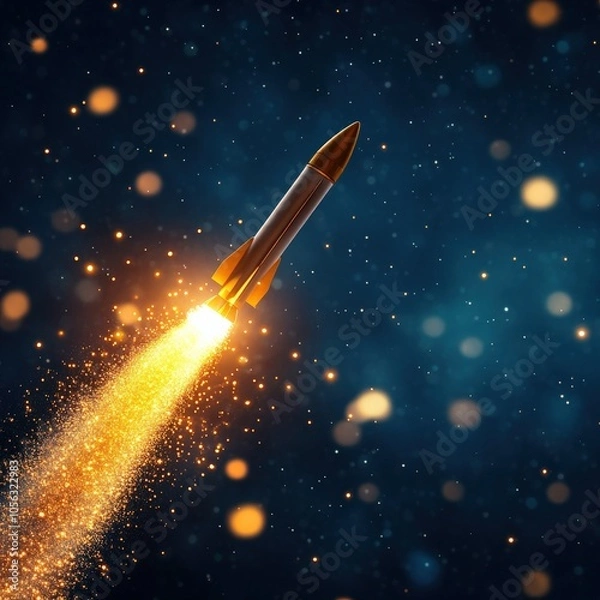 Obraz Rocket launching into space with bright sparks and a cosmic background.