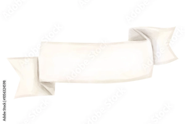 Fototapeta Hand-Drawn White Ribbon Scroll Paper Satin Banner Watercolor Digital Clipart Vintage for Printing and Web