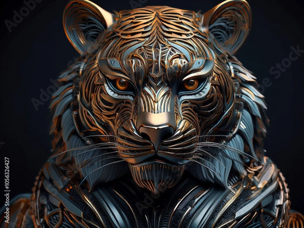 Obraz Tiger-man Made of Metal and Looking into Camera