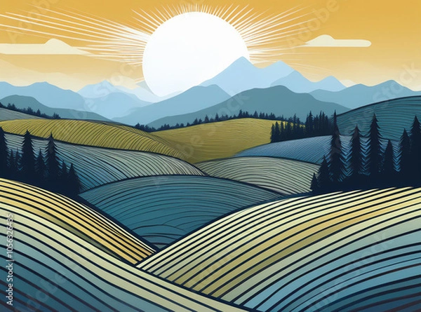 Obraz Rolling Hills With Trees Illustration