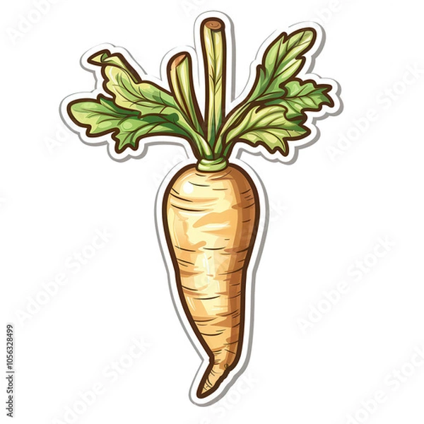 Fototapeta A carrot is drawn in a cartoon style with a green stem. Generative AI