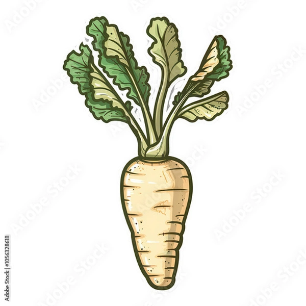 Fototapeta A carrot is drawn in a cartoon style with a green stem. Generative AI