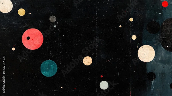 Fototapeta Colorful abstract circles floating against a dark background in a contemporary art piece