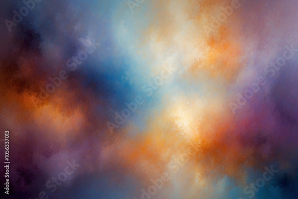 Fototapeta Abstract of soft, blurred light fills the frame with a majestic mix of colors: warm oranges, blues, purples