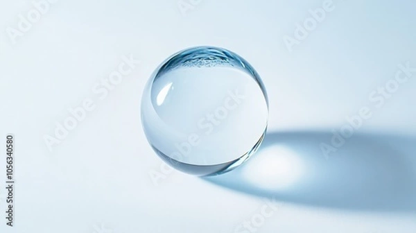Fototapeta A single water drop glistening under the light, perfectly spherical, captured in a moment of stillness on a bright white background