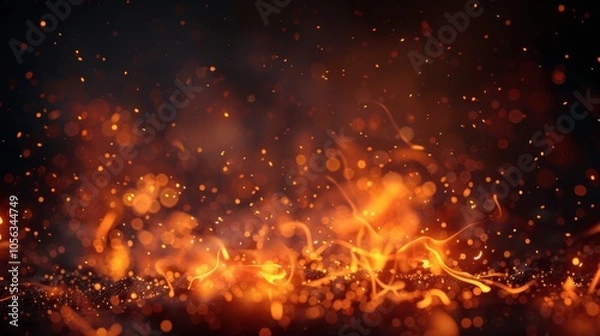Fototapeta Photorealistic Fire Embers and Sparks on Black Background with Realistic Textures and Dark Atmosphere