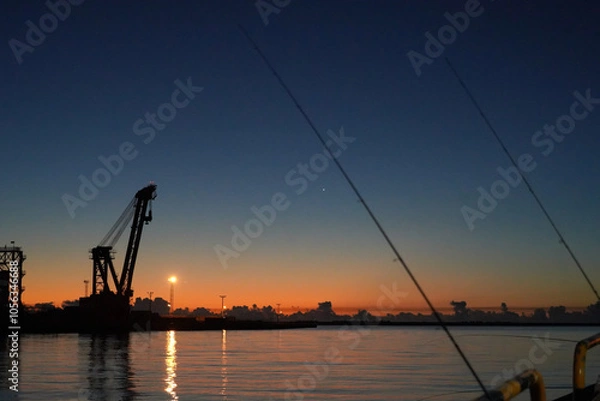 Obraz 港の朝釣り