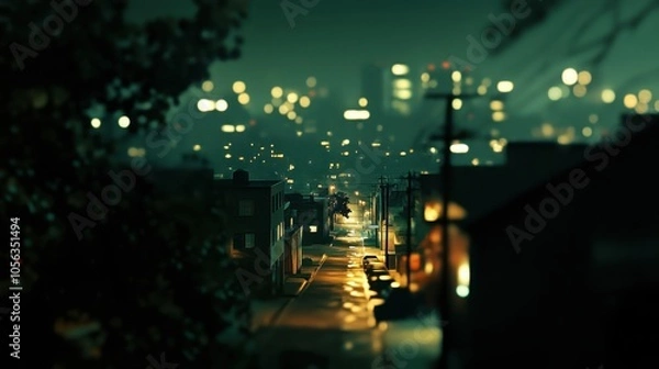 Fototapeta Night Cityscape with Soft Bokeh and Glowing Lights