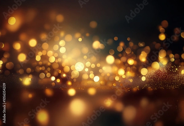 Fototapeta A dark background with out-of-focus golden lights scattered throughout.