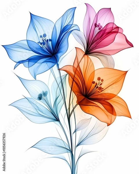 Fototapeta Vibrant floral composition an artistic display of colorful flowers blending blue red orange and pink shades for a stunning visual experience