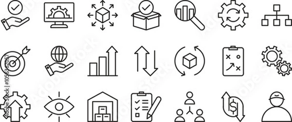 Fototapeta Operation management and business administration outline icons set vector illustration.