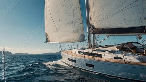 Fototapeta A sailing yacht gliding across calm waters under a clear sky.