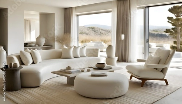 Fototapeta Cozy reading nook with an elegant wingback chair and fluffy pillows in a luxurious setting
